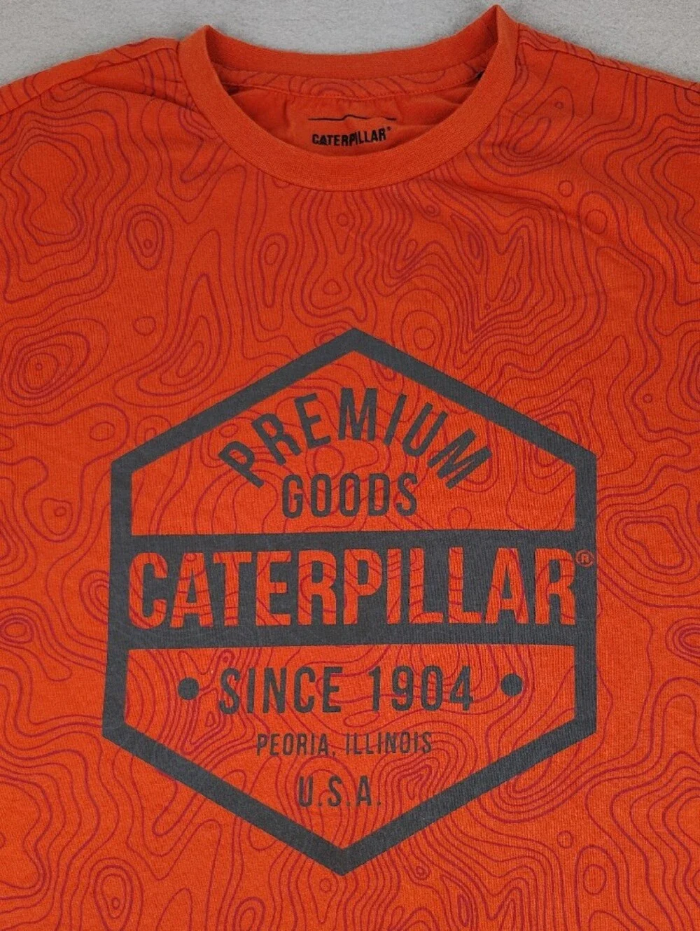 Caterpillar (CAT) Orange T-shirt With Topography - Mens Small
